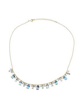 Vintage Gold Plated Blue Crystal Tennis Necklace Adjustable 16 to 18 Inches